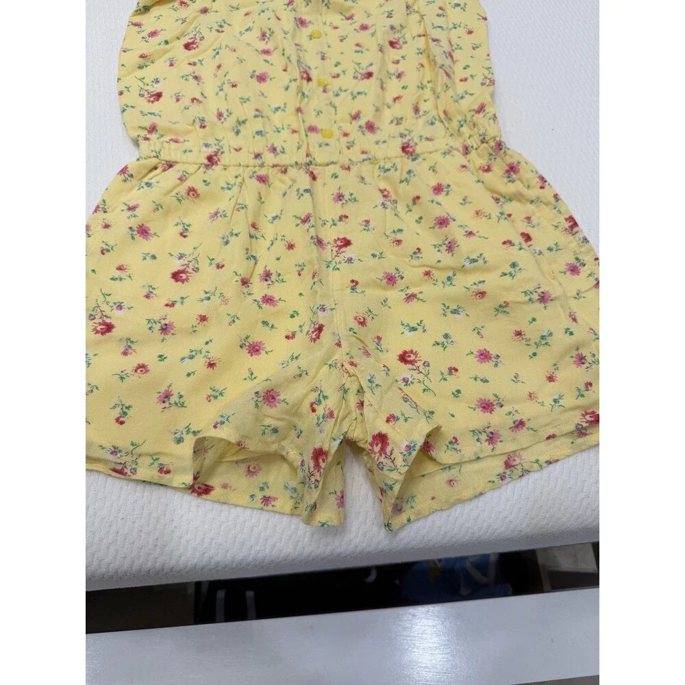 GAP Kids Girls M Yellow Floral Romper Ruffle Sleeve Button Front NWT